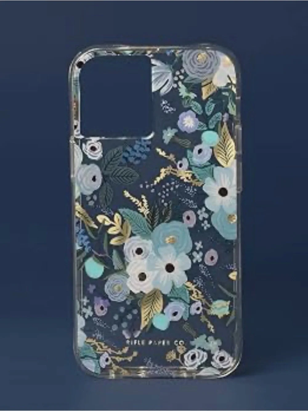 Rifle Paper Co. Navy Floral Clear Phone Case with Gold Accents